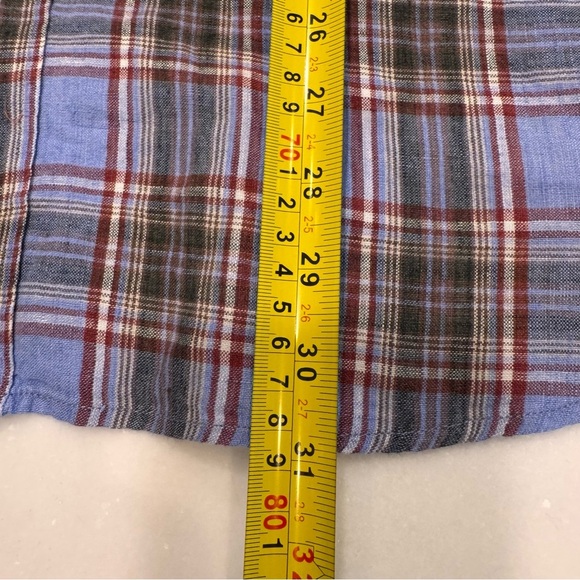 Orvis Men's 100% LINEN Button Down Shirt Short Sleeve Blue / Gray Plaid Sz L NEW - Picture 9 of 13